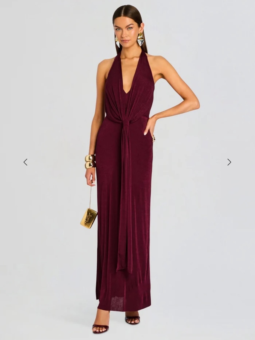 Retrofete Wine Halter Knot Maxi Dress